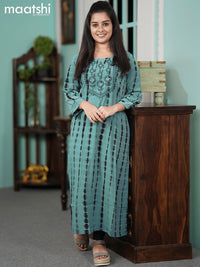 Chiffon kurti blue shade with tie & dye prints embroidery mirror work neck pattern without pant