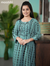 Chiffon kurti blue shade with tie & dye prints embroidery mirror work neck pattern without pant