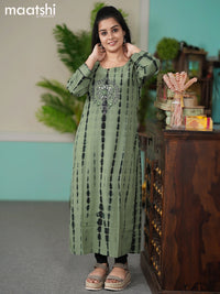 Chiffon kurti green shade and  with tie & dye prints embroidery mirror work neck pattern without pant