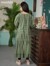 Chiffon kurti green shade and  with tie & dye prints embroidery mirror work neck pattern without pant