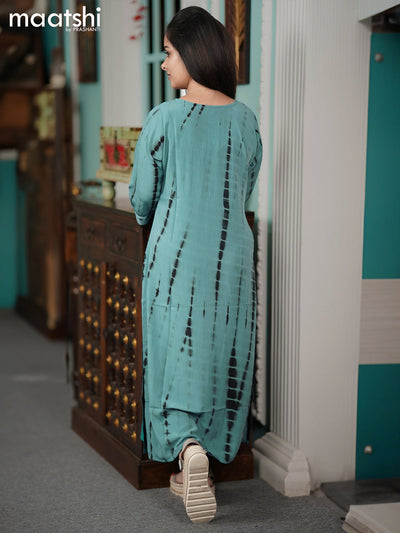 Chiffon readymade kurti blue shade and  with tie & dye prints embroidery mirror work neck pattern without pant