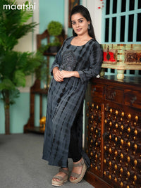 Chiffon kurti grey and  with tie & dye prints embroidery mirror work neck pattern without pant