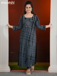 Chiffon kurti grey and  with tie & dye prints embroidery mirror work neck pattern without pant