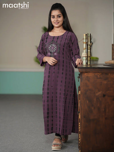 Chiffon readymade kurti wine shade and  with tie & dye prints embroidery mirror work neck pattern without pant