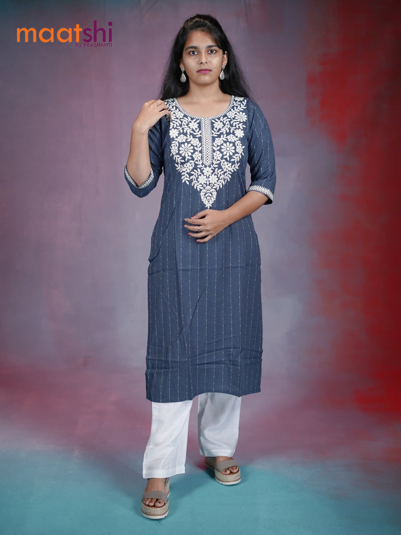 Cotton readymade kurti blue shade with embroidery neck pattern without pant