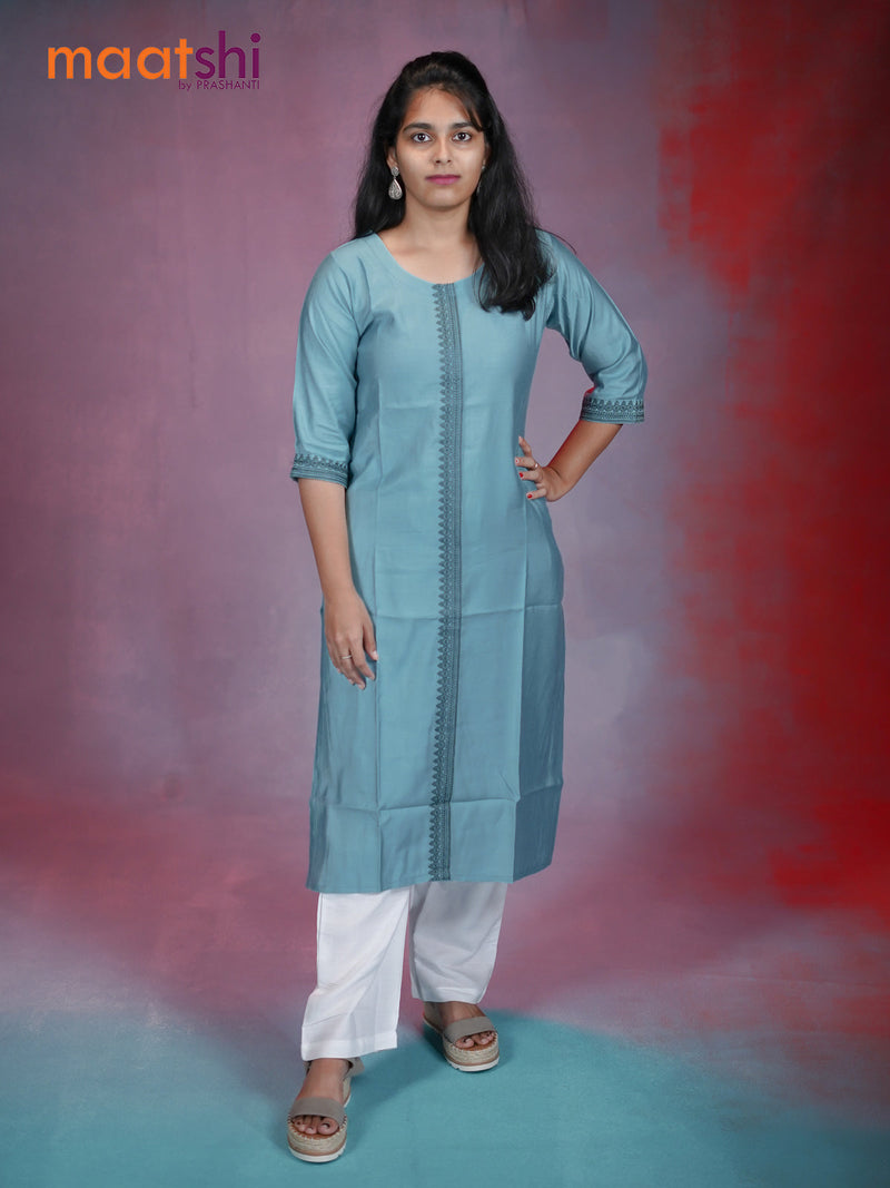 Cotton readymade kurti blue shade with simple embroidery neck pattern without pant