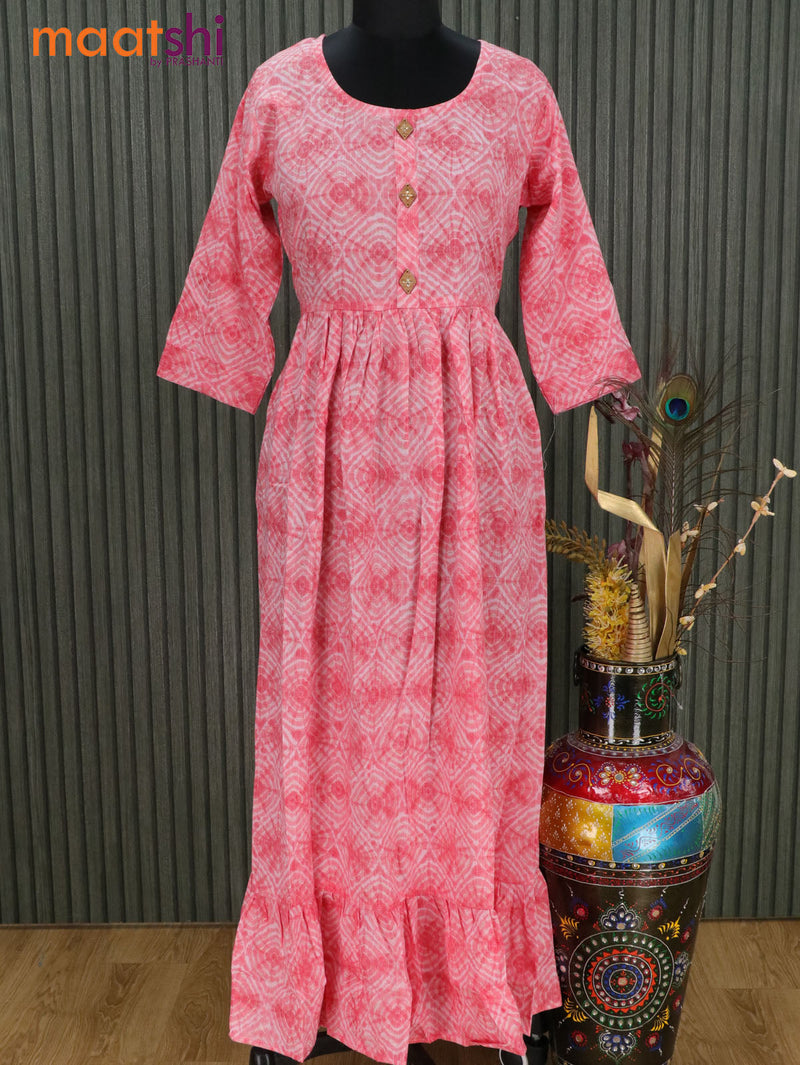 Slub cotton readymade umbrella kurti pink shade with allover geometric prints without pant