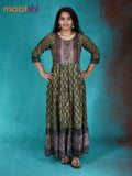 Muslin readymade floor lenght kurti mehendi green and black with allover geometric batik prints & sequin work without pant