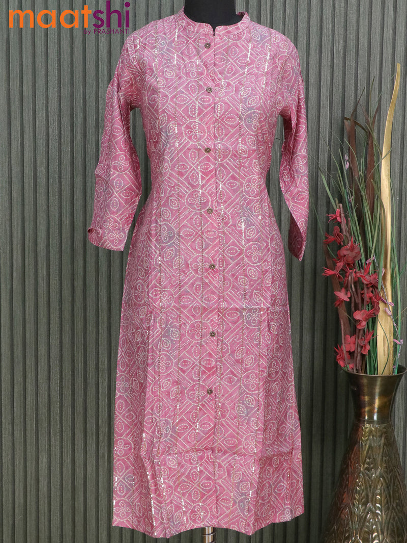 Muslin readymade kurti onion pink with allover bandhani prints & sequin work without pant