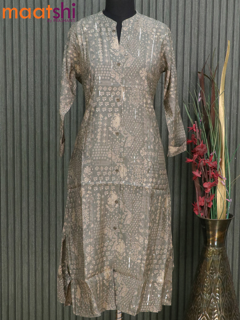 Muslin readymade kurti grey with allover prints & sequin work without pant