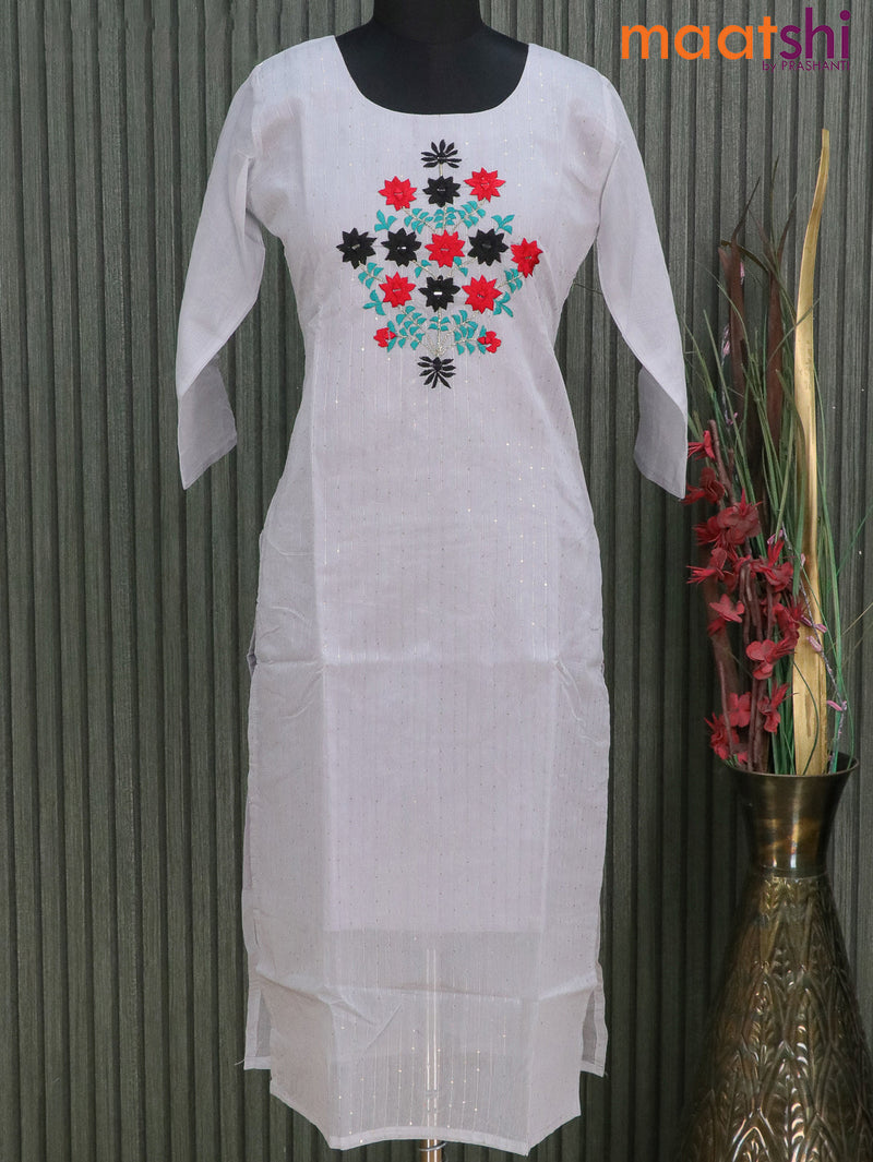 Raw silk readymade kurti grey with allover sequin work & embroidery neck without pant