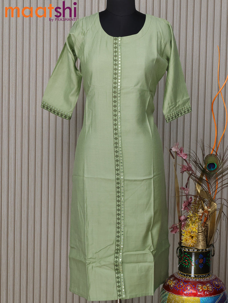 Soft cotton readymade kurti pastel green with embroidery mirror patch work neck pattern without pant