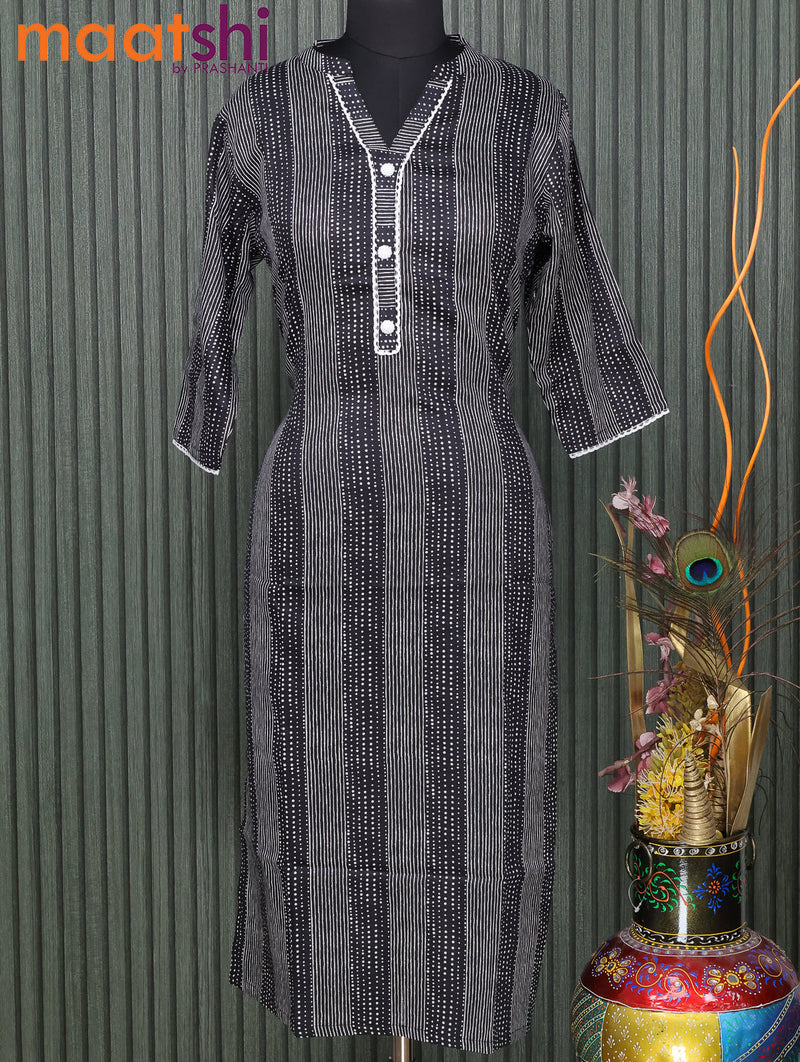 Modal readymade kurti black with allover prints & simple lace neck pattern without pant