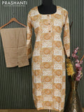 Slub cotton readymade kurti mustard yellow shade with allover prints and straight cut pant