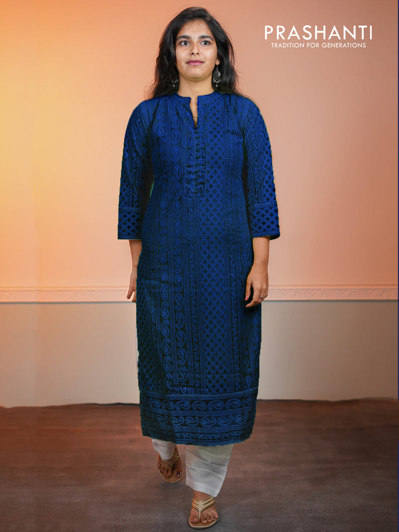 Semi georgette readymade kurti blue with chikankari work without pant