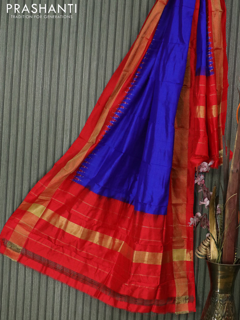 Pure silk dupatta blue and red with plain body and zari woven border