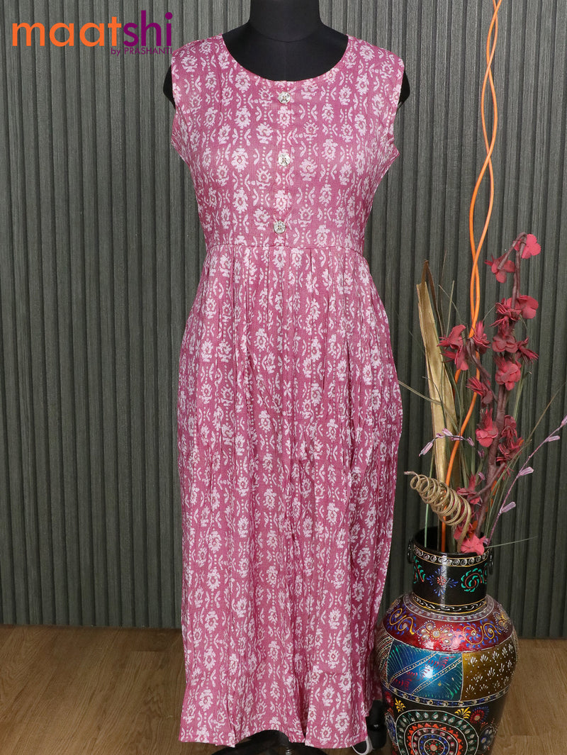 Slub cotton readymade umbrella kurti pink with allover batik prints without pant