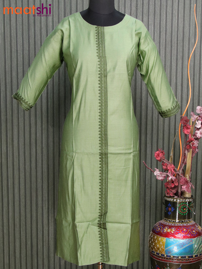 Cotton readymade kurti pastel green with embroidery work neck pattern without pant