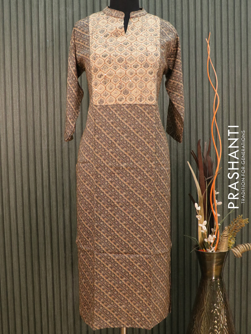 Slub cotton readymade kurti grey and sandal with allover prints without pant