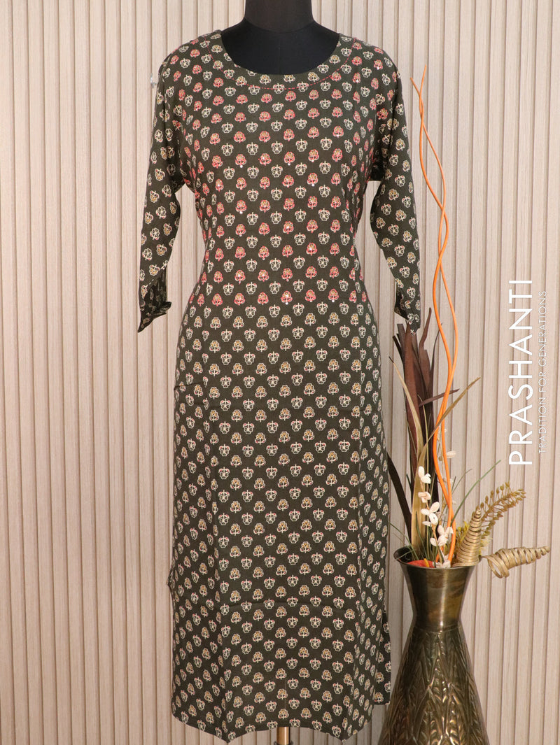 Reyon readymade kurti sap green with allover floral butta prints without pant