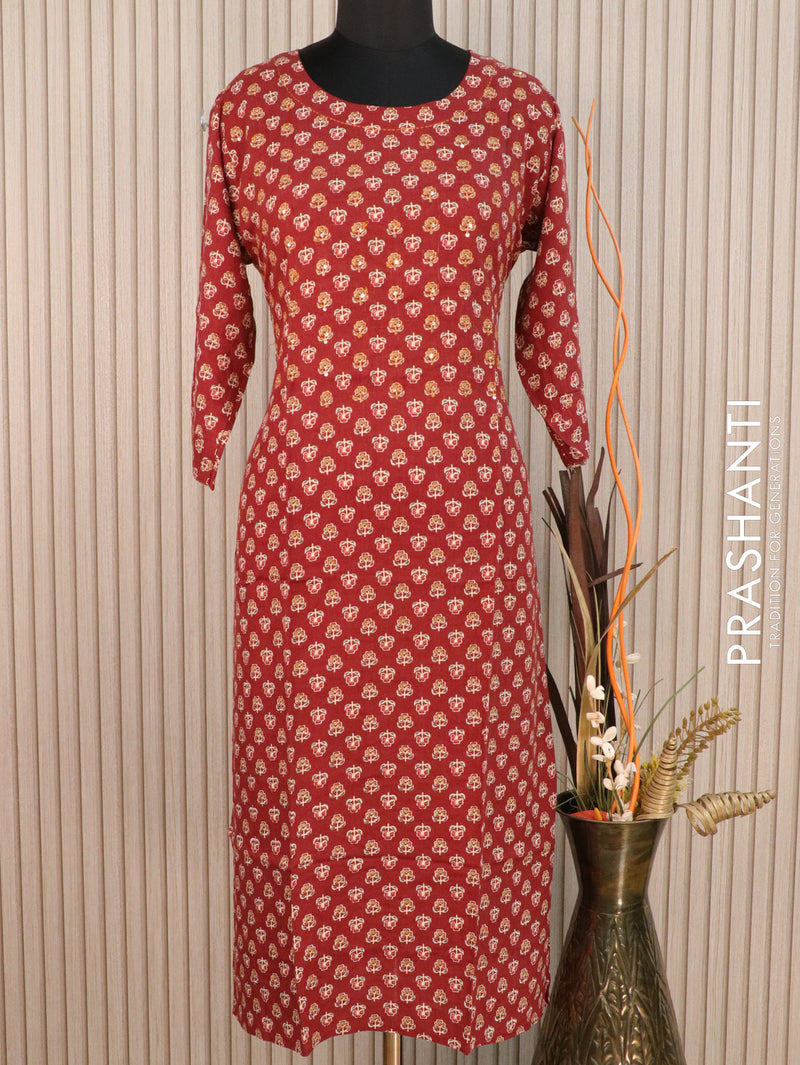 Reyon readymade kurti maroon with allover floral butta prints without pant