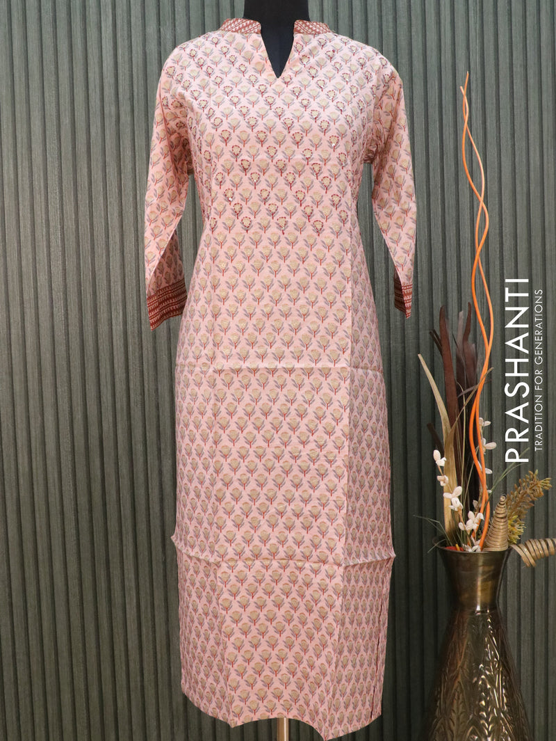 Muslin readymade kurti pastel pink with allover floral butta prints without pant