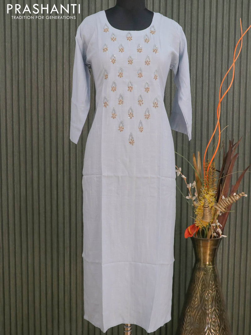 Cotton readymade kurti blue shade with embroidery work neck pattern without pant