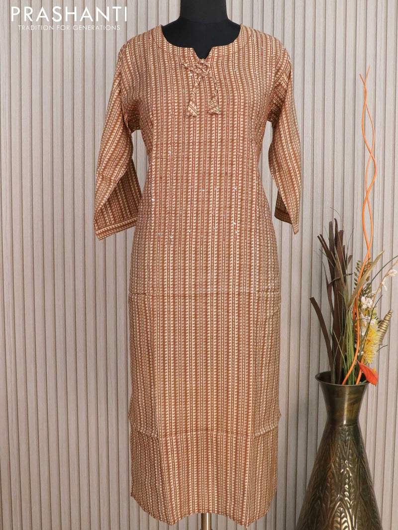 Muslin readymade kurti dark mustard with allover prints without pant