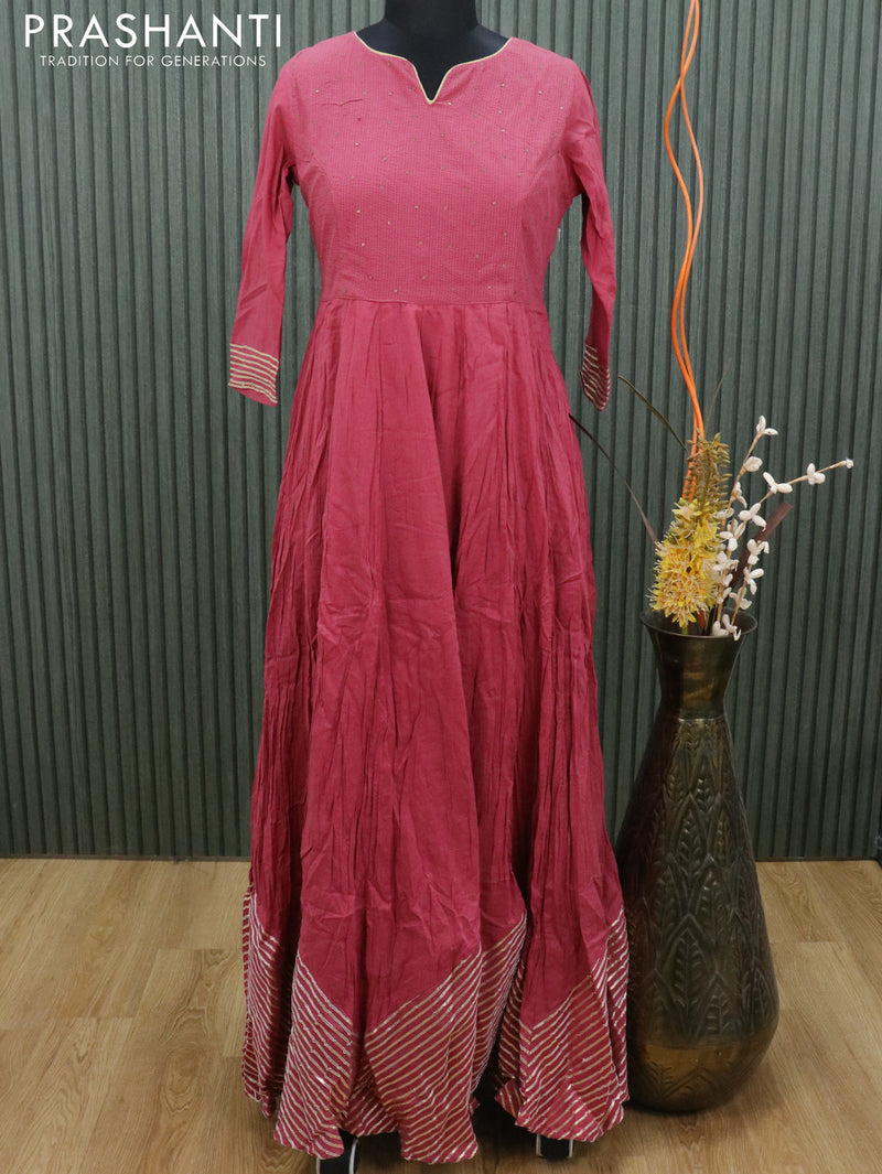 Cotton readymade floor length kurti pink shade with embroidery & sequins work leheriya pattern without pant