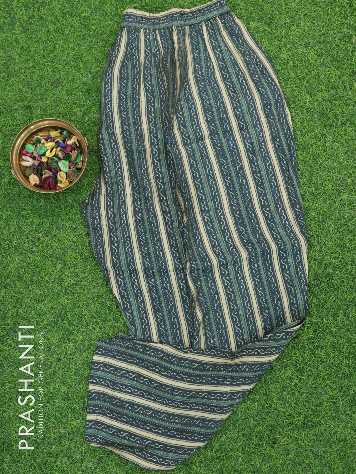 Modal readymade kurti green shade with allover butta prints & beaded neck pattern and straight cut pant